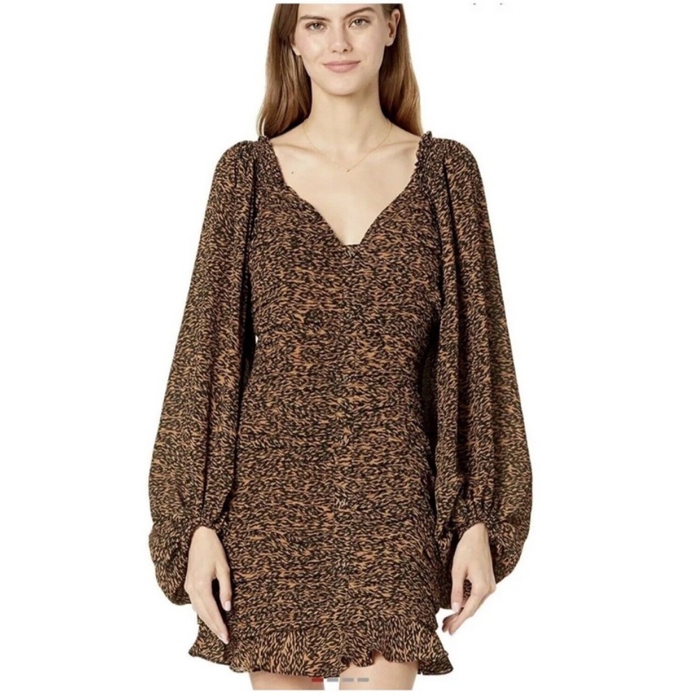 NWT Ted Baker Wyatte Ruched Bodycon Mini Dress Animal Print Brown Size 2 - US 6